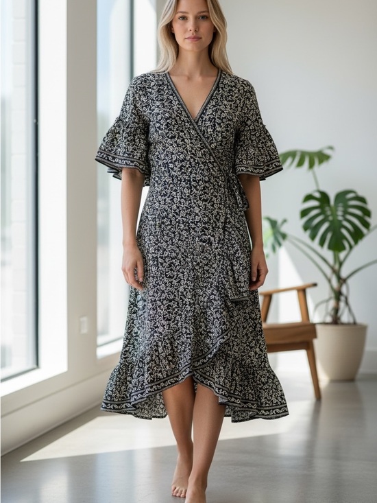 Max Studio Dresses & Skirts - Max Studio Black and White Floral High-Low Wrap Dress